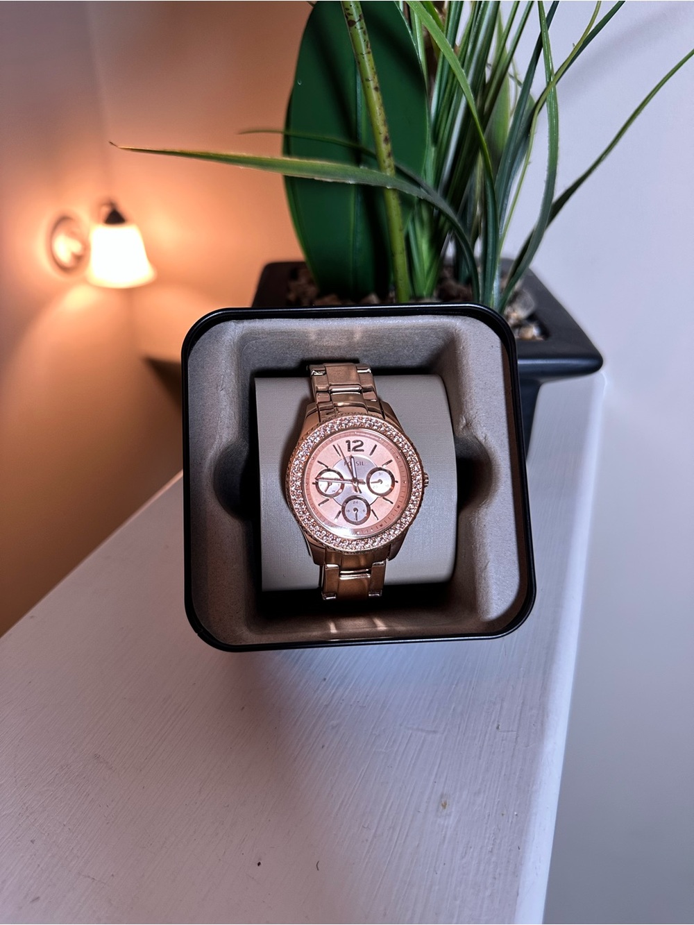 Fossil Rose Gold Crystal-Trim Bracelet Watch